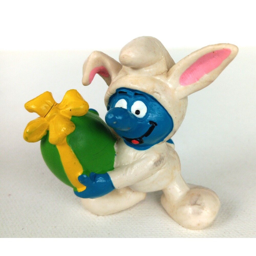 Vintage Smurf Green Easter Egg Schleich Peyo Figure Bunny Costume